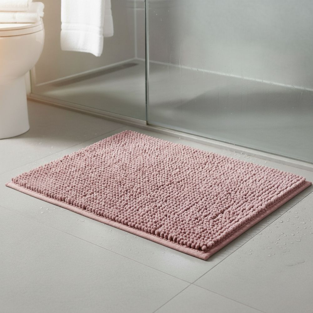 Tapete De Banheiro Bolinha Popcorn Antiderrapante 60x40cm Chenille Rosa